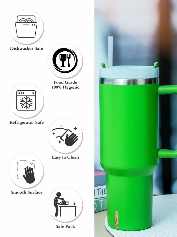 Hot/Cool Large Capacity Tumbler Stainless Steel Insulated Water Bottle With Straw - Leakproof, Vacuum-Sealed, 1200ml