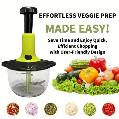 1.5L Manual Push Chopper Vegetable Cutter – Hand Press Food Chopper, Garlic Crusher, Meat Grinder, Fruit & Vegetable Slicer, Kitchen Handy Multifunction Salad Maker