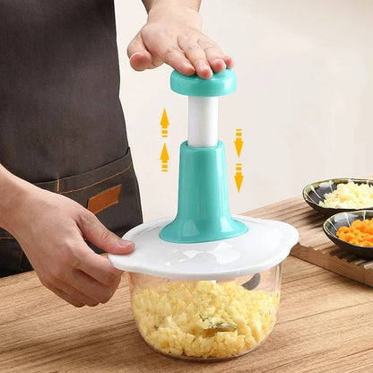 1.5L Manual Push Chopper Vegetable Cutter – Hand Press Food Chopper, Garlic Crusher, Meat Grinder, Fruit & Vegetable Slicer, Kitchen Handy Multifunction Salad Maker