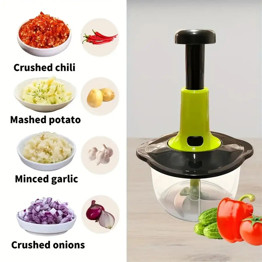 1.5L Manual Push Chopper Vegetable Cutter – Hand Press Food Chopper, Garlic Crusher, Meat Grinder, Fruit & Vegetable Slicer, Kitchen Handy Multifunction Salad Maker