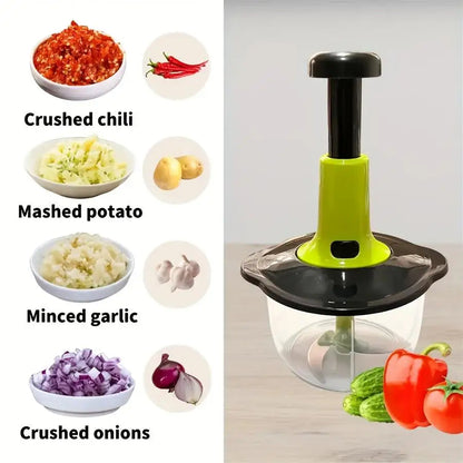 1.5L Manual Push Chopper Vegetable Cutter – Hand Press Food Chopper, Garlic Crusher, Meat Grinder, Fruit & Vegetable Slicer, Kitchen Handy Multifunction Salad Maker