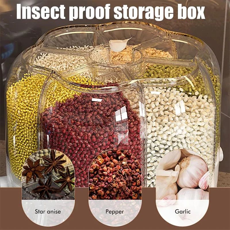 Multi-Compartment Cereal Dispenser | Airtight Grain, Rice & Pulse Storage Container with Button Dispense