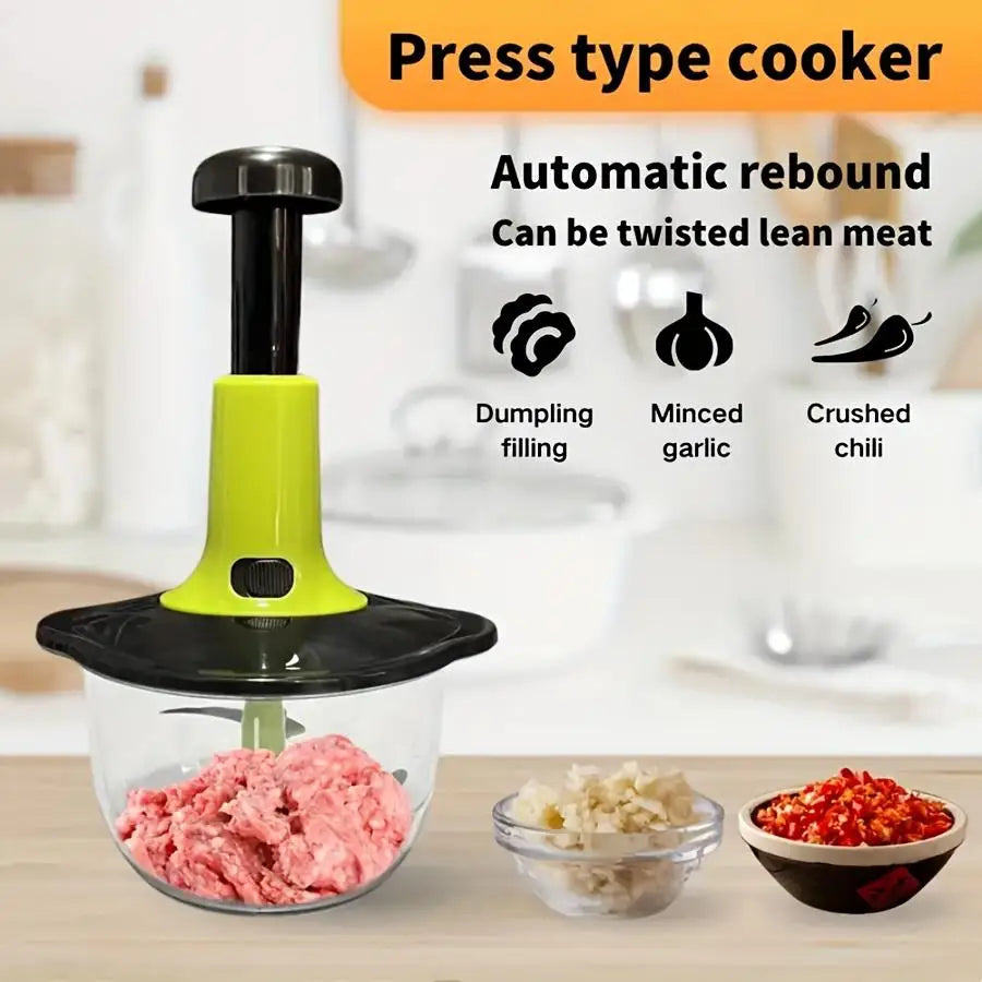 1.5L Manual Push Chopper Vegetable Cutter – Hand Press Food Chopper, Garlic Crusher, Meat Grinder, Fruit & Vegetable Slicer, Kitchen Handy Multifunction Salad Maker