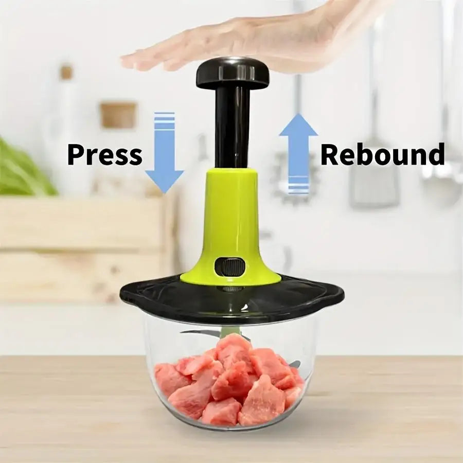 1.5L Manual Push Chopper Vegetable Cutter – Hand Press Food Chopper, Garlic Crusher, Meat Grinder, Fruit & Vegetable Slicer, Kitchen Handy Multifunction Salad Maker