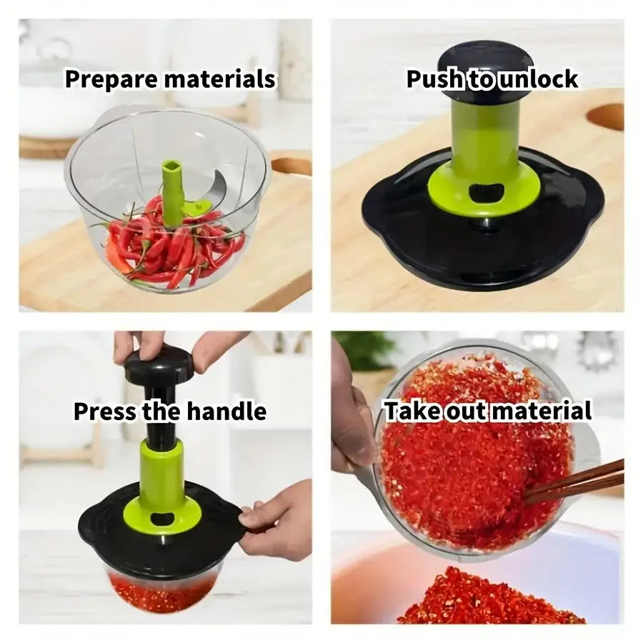 1.5L Manual Push Chopper Vegetable Cutter – Hand Press Food Chopper, Garlic Crusher, Meat Grinder, Fruit & Vegetable Slicer, Kitchen Handy Multifunction Salad Maker