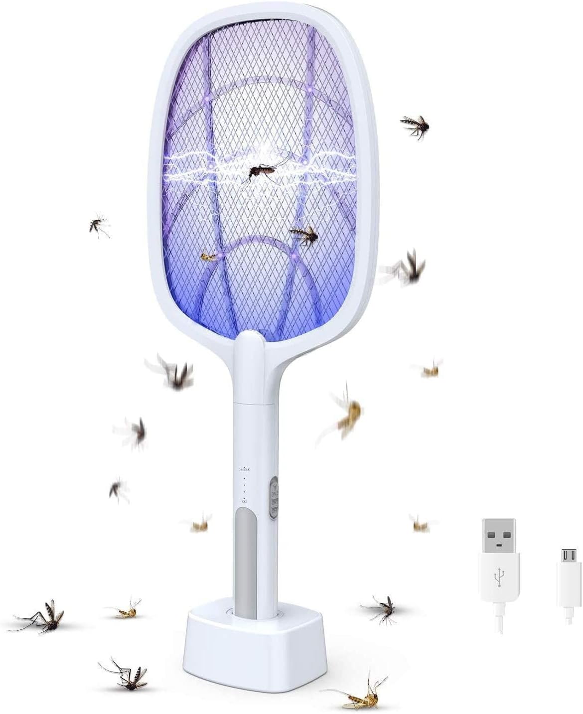 2-in-1 Electric Mosquito Swatter & Bug Zapper | 3000V USB Rechargeable Mosquito Killer | Fly Bat with Adjustable Angle