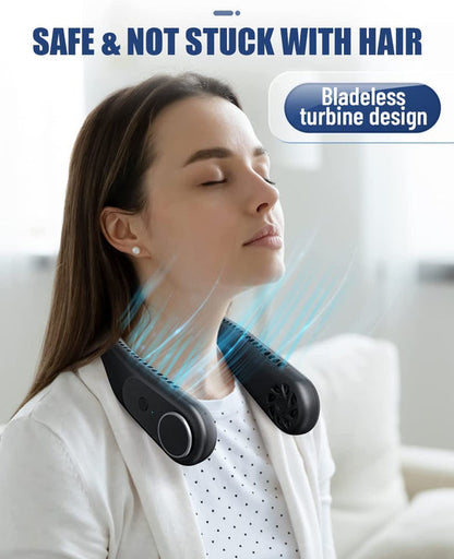 Portable Neck Fan – 360° Hands-Free Bladeless Cooling Fan (USB Rechargeable)