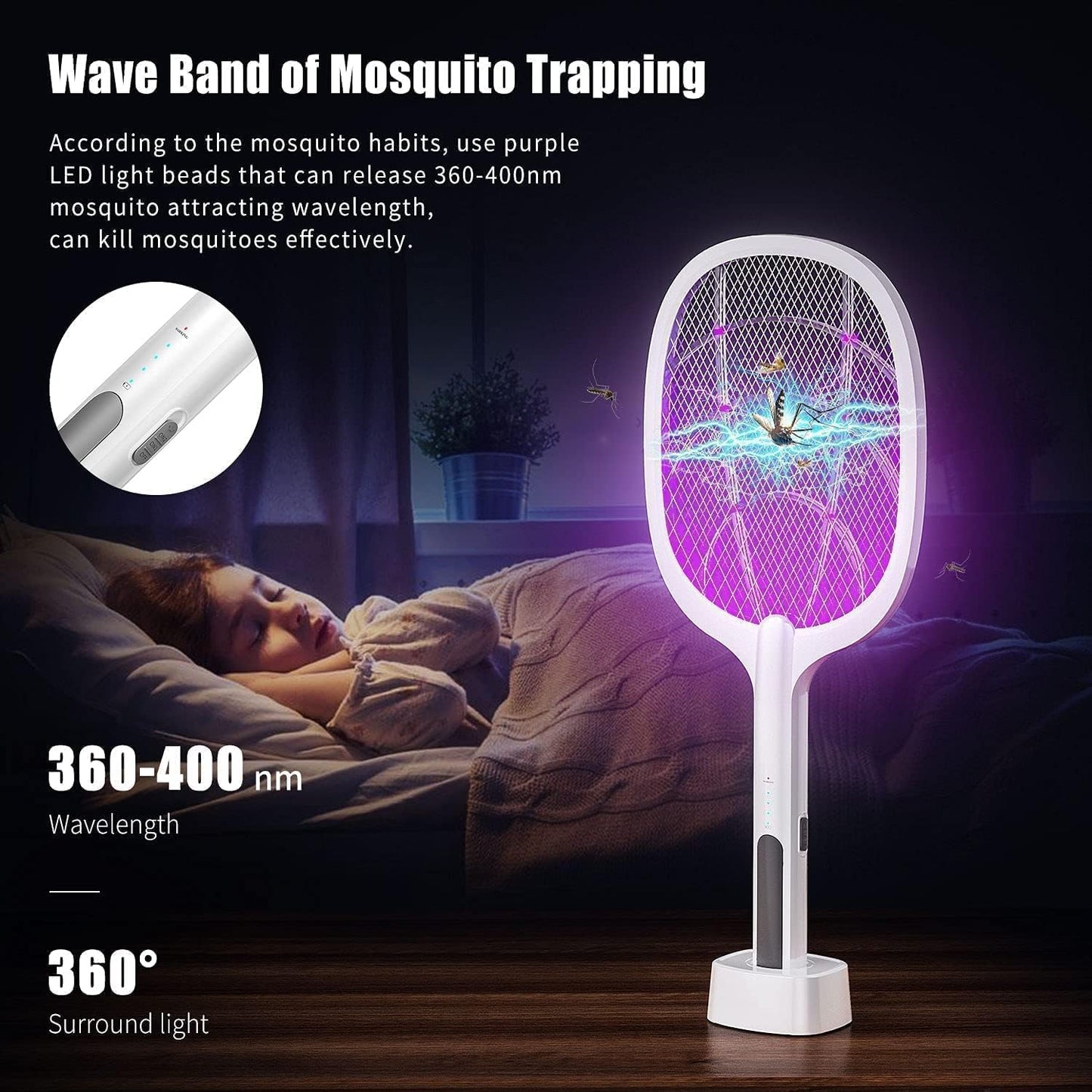 2-in-1 Electric Mosquito Swatter & Bug Zapper | 3000V USB Rechargeable Mosquito Killer | Fly Bat with Adjustable Angle