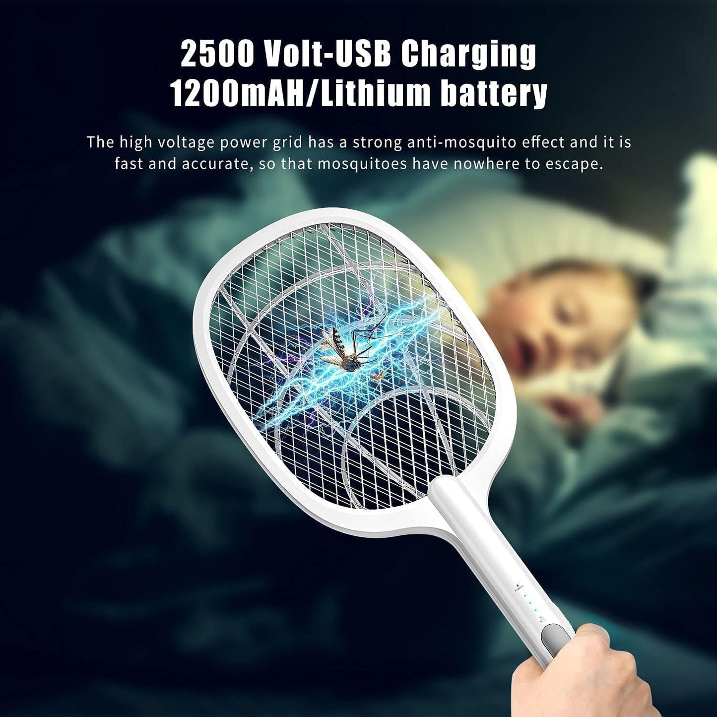 2-in-1 Electric Mosquito Swatter & Bug Zapper | 3000V USB Rechargeable Mosquito Killer | Fly Bat with Adjustable Angle