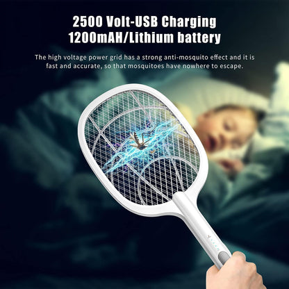 2-in-1 Electric Mosquito Swatter & Bug Zapper | 3000V USB Rechargeable Mosquito Killer | Fly Bat with Adjustable Angle