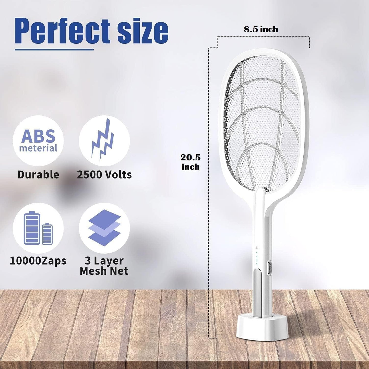 2-in-1 Electric Mosquito Swatter & Bug Zapper | 3000V USB Rechargeable Mosquito Killer | Fly Bat with Adjustable Angle