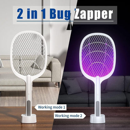 2-in-1 Electric Mosquito Swatter & Bug Zapper | 3000V USB Rechargeable Mosquito Killer | Fly Bat with Adjustable Angle
