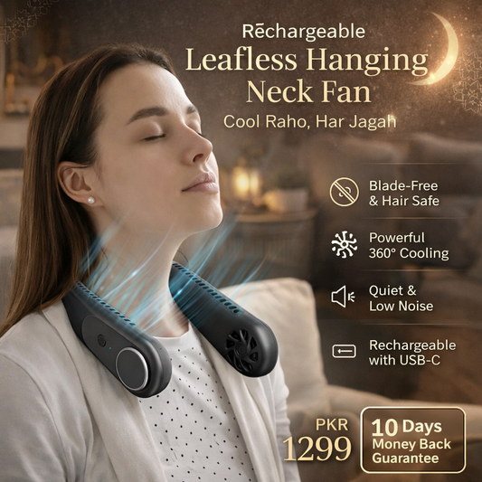 Portable Neck Fan – 360° Hands-Free Bladeless Cooling Fan (USB Rechargeable)