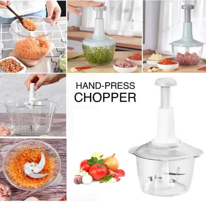 1.5L Manual Push Chopper Vegetable Cutter – Hand Press Food Chopper, Garlic Crusher, Meat Grinder, Fruit & Vegetable Slicer, Kitchen Handy Multifunction Salad Maker
