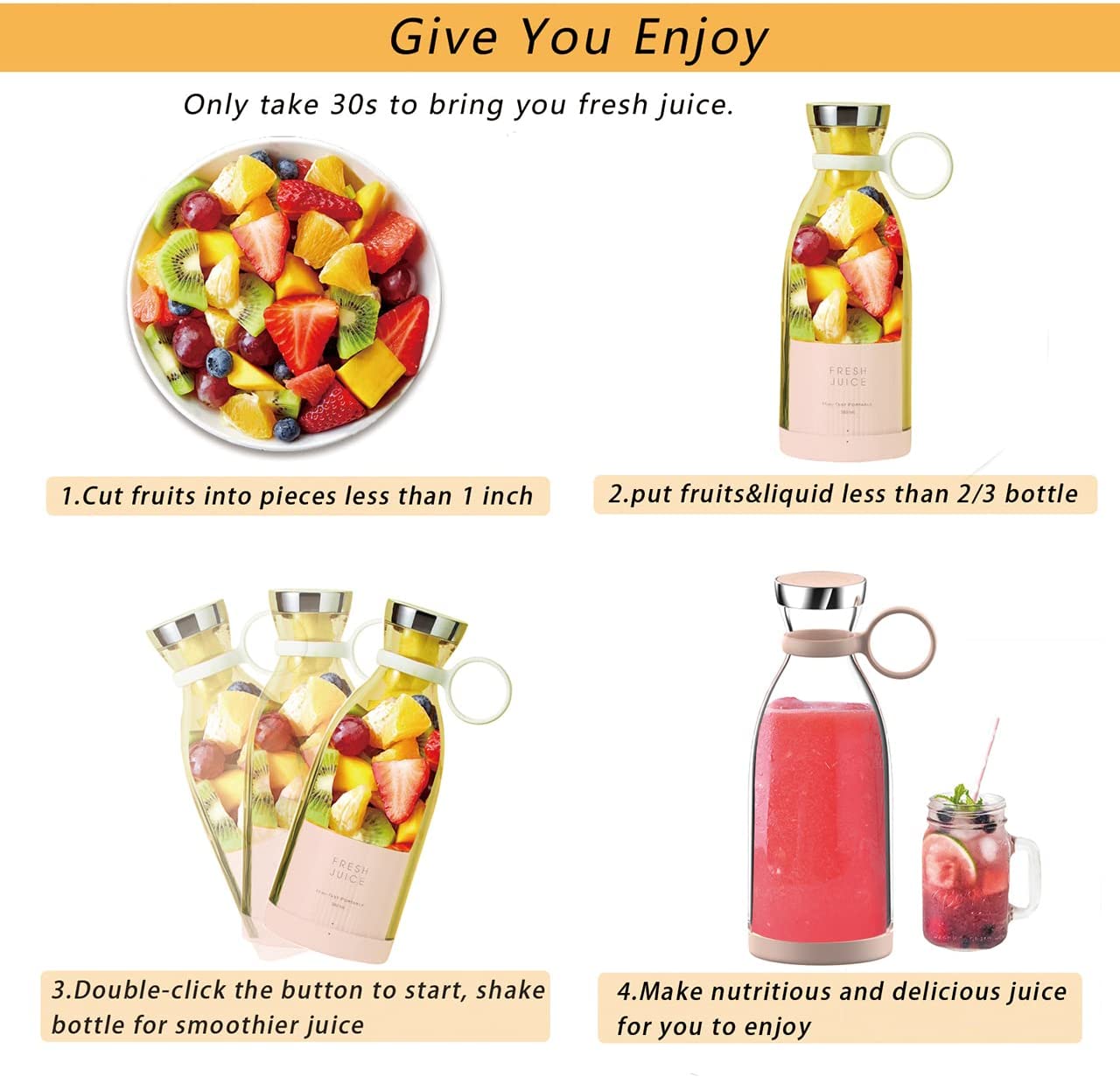 Make Milkshakes like a Boss with Portable Electric Juicer Blender.