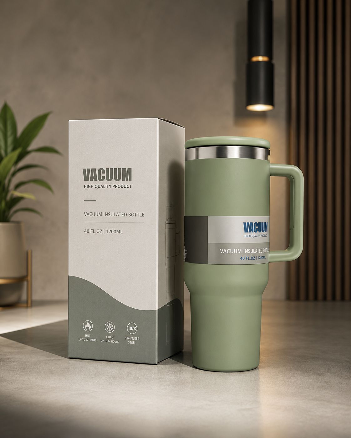 Premium 40oz Vacuum Insulated Tumbler with Handle | 1200ml Stainless Steel Travel Mug