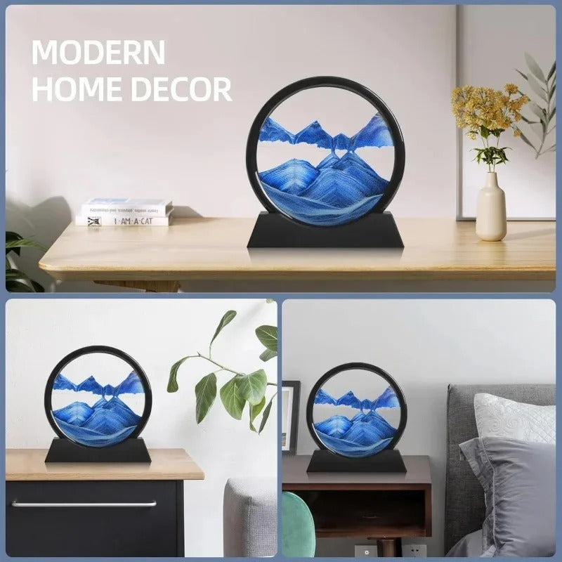 3D Moving Sand Art Picture | Dynamic Round Glass Sandscape | Relaxing Desktop Decor for Home & Office