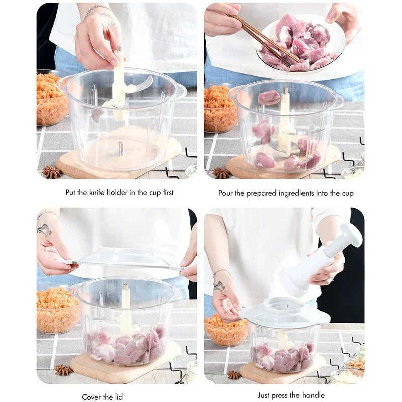 1.5L Manual Push Chopper Vegetable Cutter – Hand Press Food Chopper, Garlic Crusher, Meat Grinder, Fruit & Vegetable Slicer, Kitchen Handy Multifunction Salad Maker