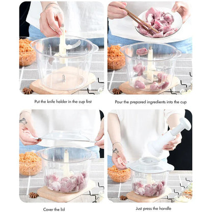 1.5L Manual Push Chopper Vegetable Cutter – Hand Press Food Chopper, Garlic Crusher, Meat Grinder, Fruit & Vegetable Slicer, Kitchen Handy Multifunction Salad Maker