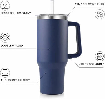 Hot/Cool Large Capacity Tumbler Stainless Steel Insulated Water Bottle With Straw - Leakproof, Vacuum-Sealed, 1200ml