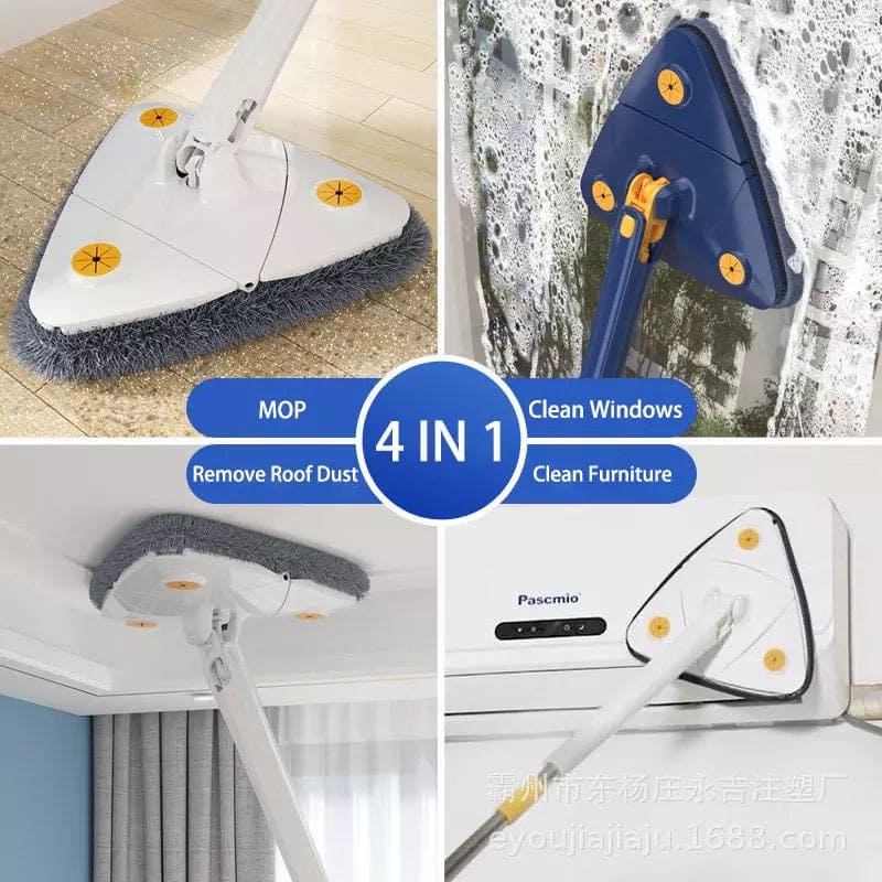 Triangle Extendable Cleaning Mop, 360° Rotatable Squeeze Mop, Multipurpose Cleaning Brush,  Floor Window Cleaning Squeegee Mop,  Mop Cleaner for Kitchen Toilet, Automatic Wringer Mop, Adjustable Telescopic Mop