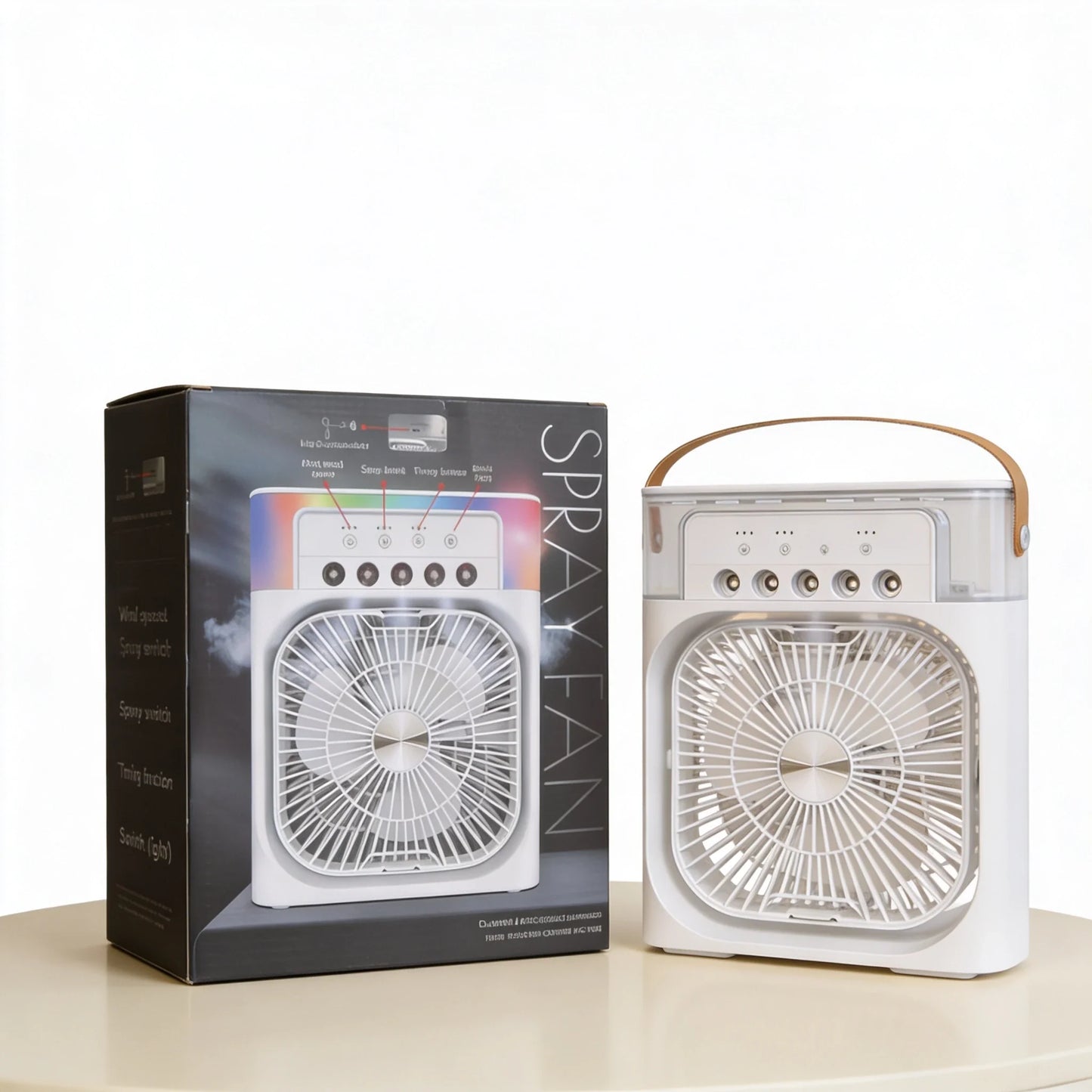 3-in-1 Rechargeable Mist Fan – Portable Air Cooler with Spray, LED Light & USB Charging